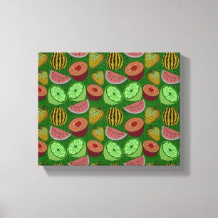 Seamless pattern tropical fruit & green background canvas print