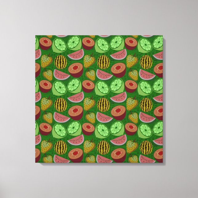 Seamless pattern tropical fruit & green background canvas print (Front)