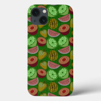 Seamless pattern tropical fruit & green background
