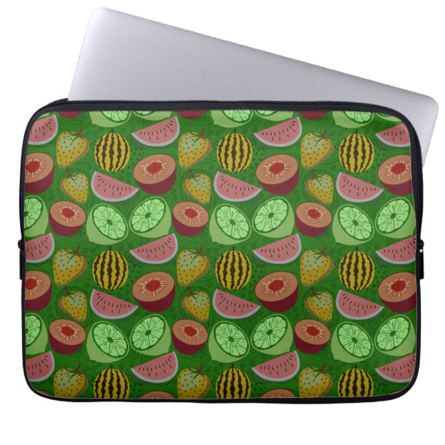 Seamless pattern tropical fruit & green background laptop sleeve (Front)