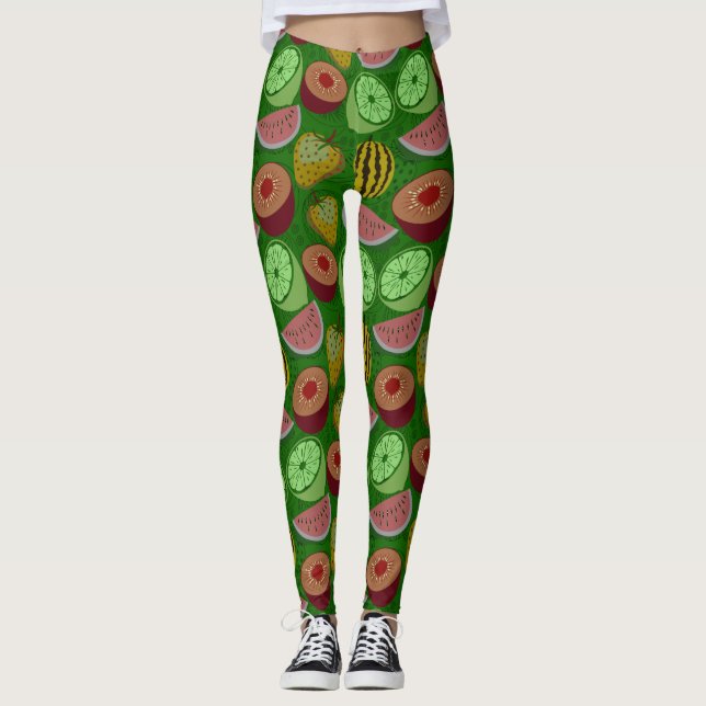 Seamless pattern tropical fruit & green background leggings (Front)