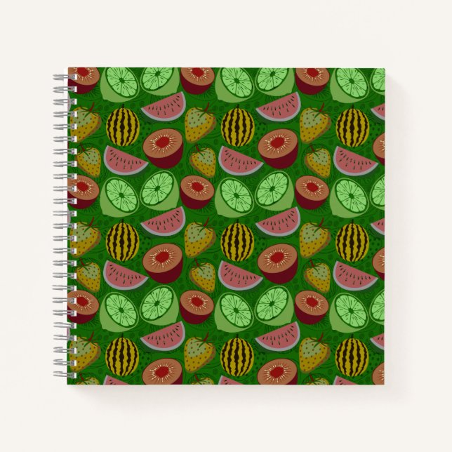 Seamless pattern tropical fruit & green background notebook (Front)
