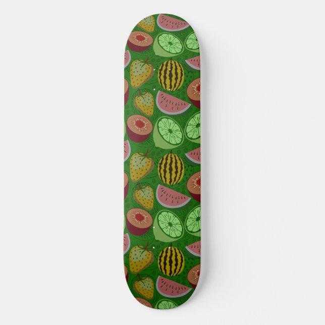 Seamless pattern tropical fruit & green background skateboard (Front)