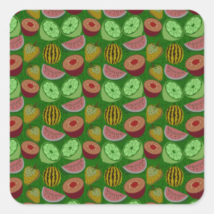 Seamless pattern tropical fruit & green background square sticker