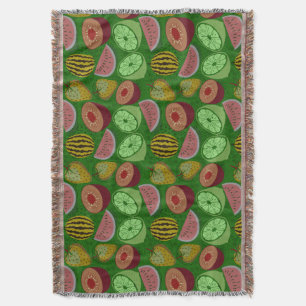 Seamless pattern tropical fruit & green background throw blanket