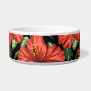Seamless pattern Tropical red flowers green leaves