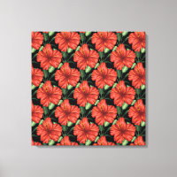 Seamless pattern Tropical red flowers green leaves