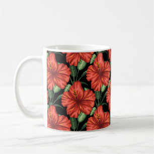 Seamless pattern Tropical red flowers green leaves Coffee Mug