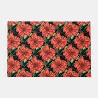 Seamless pattern Tropical red flowers green leaves