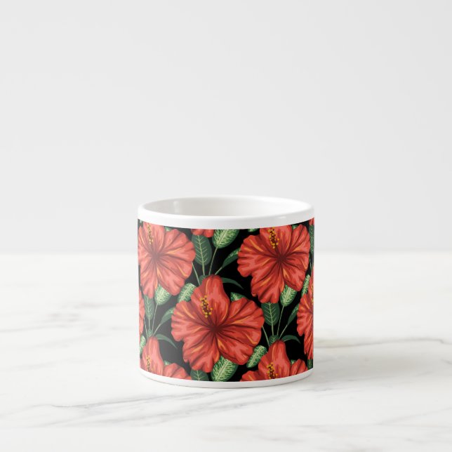 Seamless pattern Tropical red flowers green leaves Espresso Cup (Front)