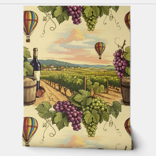 Seamless Pattern Vineyard Hot Air Balloons Wine  Wallpaper