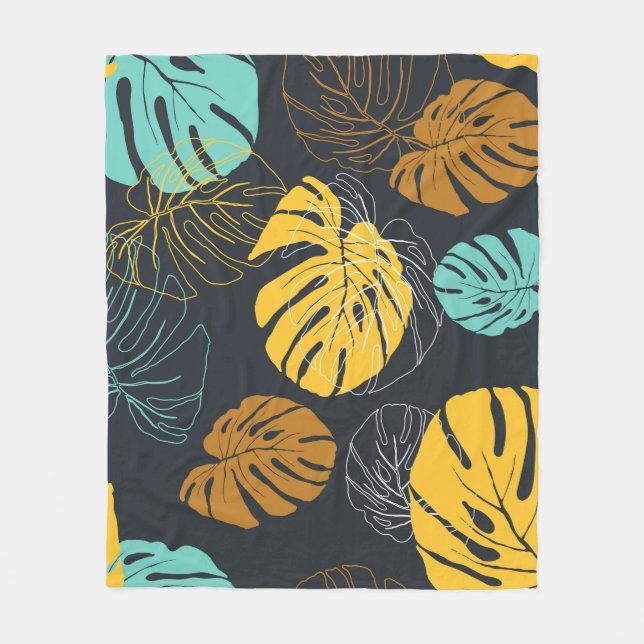 seamless pattern wallpaper of tropical leaf  fleece blanket (Front)