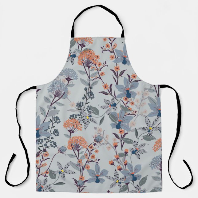 Seamless Pattern wild flowers, Isolated on blue co Apron (Front)