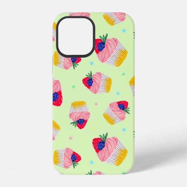 Seamless pattern with a cupcake with strawberries  iPhone case (Back)