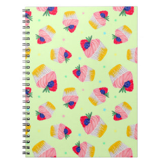 Seamless pattern with a cupcake with strawberries  notebook