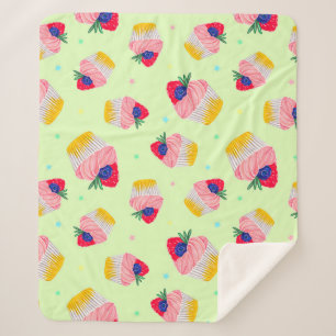 Seamless pattern with a cupcake with strawberries sherpa blanket