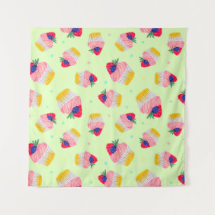 Seamless pattern with a cupcake with strawberries tapestry