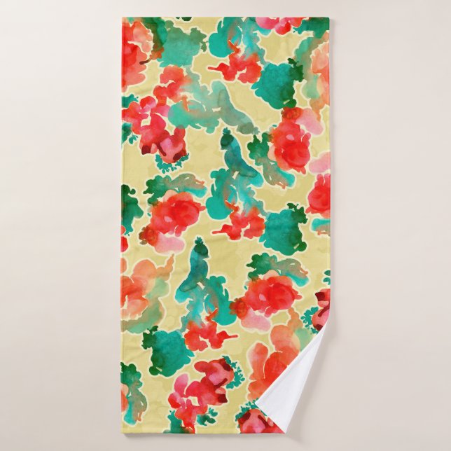 Seamless pattern with Abstract flowers drawn by a  Bath Towel (Bath Towel)