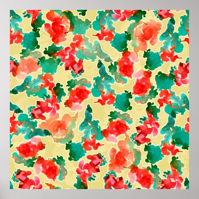 Seamless pattern with Abstract flowers drawn by a  Poster (Front)