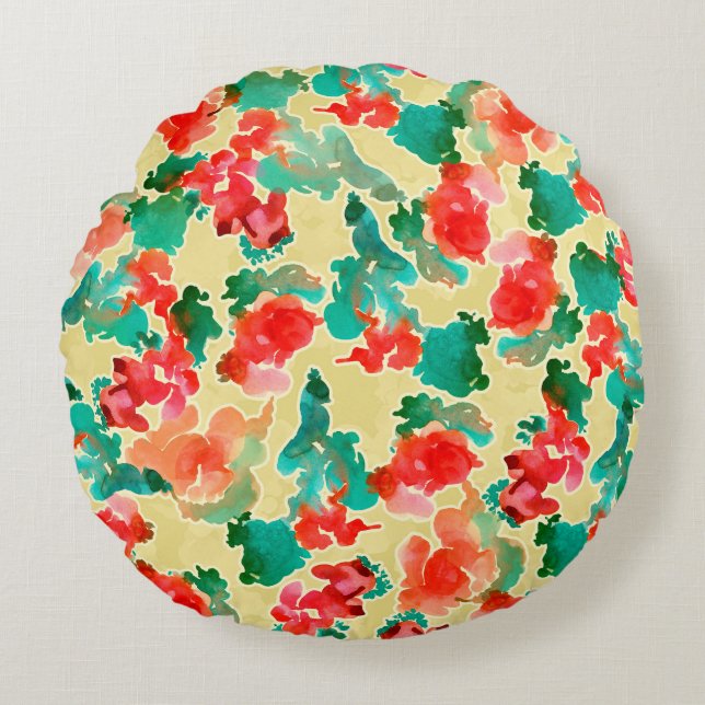 Seamless pattern with Abstract flowers drawn by a  Round Cushion (Front)