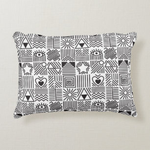 Seamless pattern with abstract line art mosaic in decorative cushion