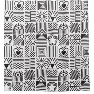 Seamless pattern with abstract line art mosaic in  shower curtain