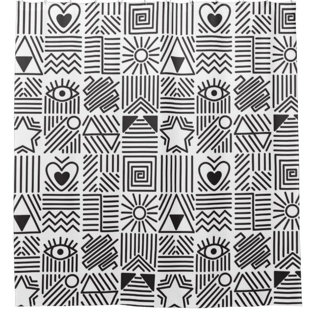 Seamless pattern with abstract line art mosaic in  shower curtain (Front)