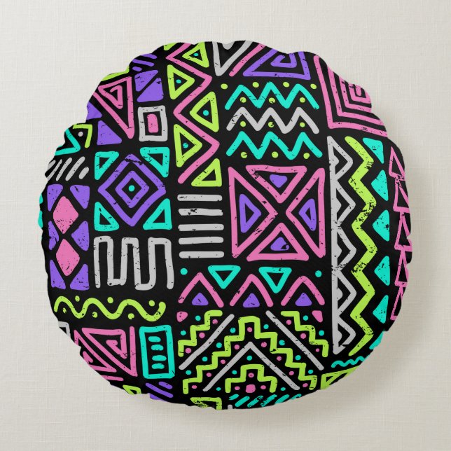  seamless pattern with abstract lines. geometric a round cushion (Front)