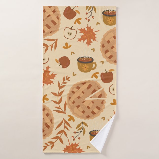 Seamless pattern with apple pie, apples and mugs.  bath towel (Bath Towel)