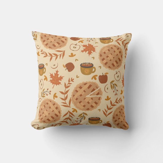 Seamless pattern with apple pie, apples and mugs.  cushion (Front)