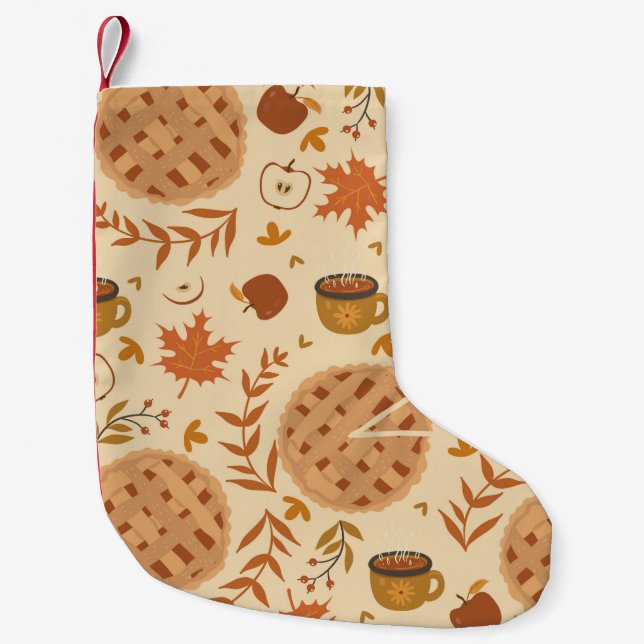 Seamless pattern with apple pie, apples and mugs.  small christmas stocking (Front)