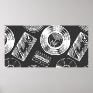 Seamless pattern with Audio and video carriers. Vi Poster