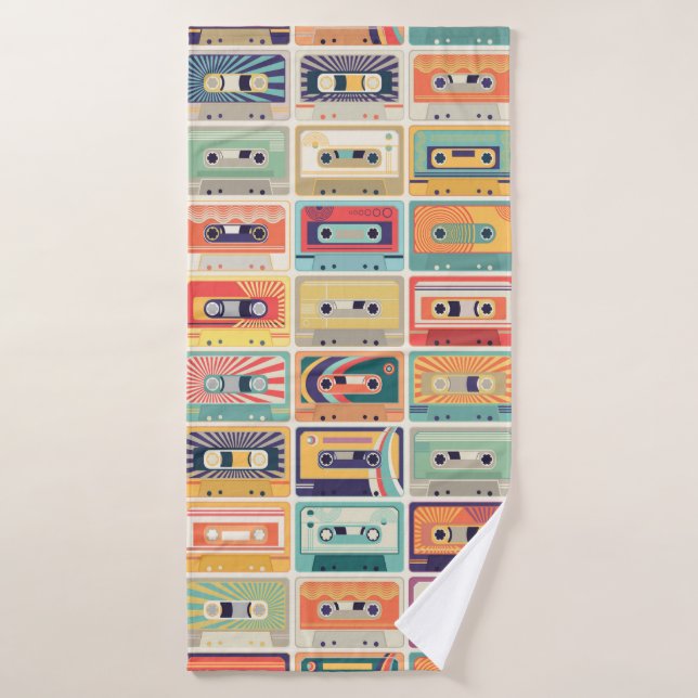 Seamless pattern with audio cassette tapes in a re bath towel (Bath Towel)