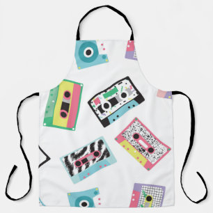 Seamless pattern with audio tapes in retro 80s sty apron