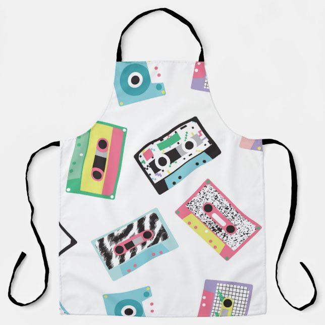 Seamless pattern with audio tapes in retro 80s sty apron (Front)