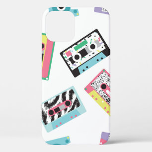Seamless pattern with audio tapes in retro 80s sty iPhone 12 case
