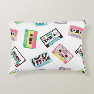 Seamless pattern with audio tapes in retro 80s sty decorative cushion