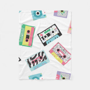 Seamless pattern with audio tapes in retro 80s sty fleece blanket