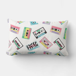 Seamless pattern with audio tapes in retro 80s sty lumbar cushion