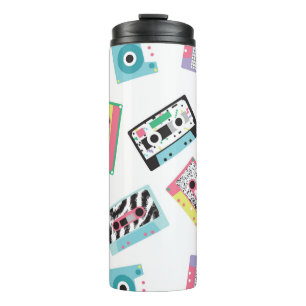 Seamless pattern with audio tapes in retro 80s sty thermal tumbler