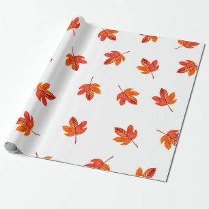 Seamless pattern with autumn leaves. Watercolor ha Wrapping Paper