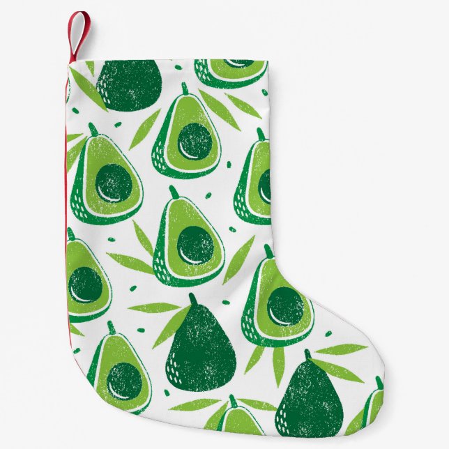 Seamless pattern with avocados. Stamp textured. vi Small Christmas Stocking (Front)