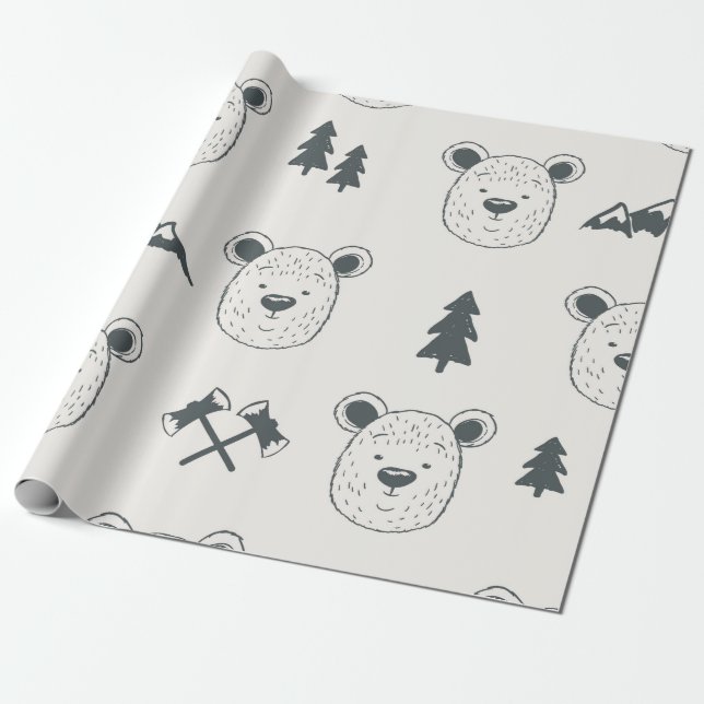 Seamless pattern with bear headspattern, bear, mou wrapping paper (Unrolled)