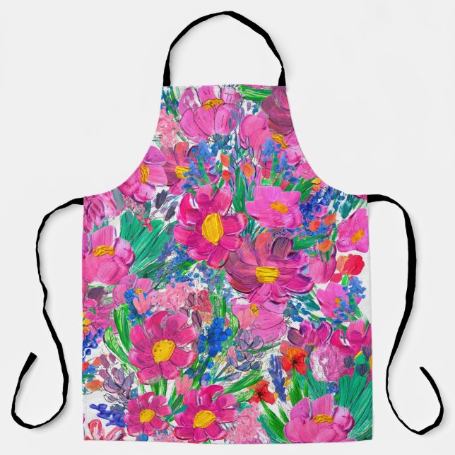 Seamless pattern with Beautiful flowers. Watercolo Apron (Front)