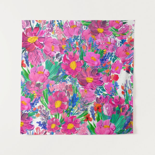 Seamless pattern with Beautiful flowers. Watercolo Tapestry (Front)