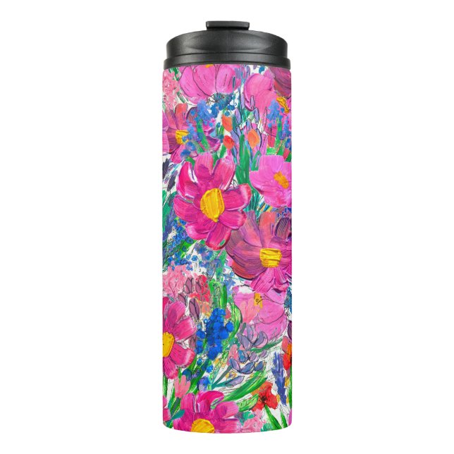 Seamless pattern with Beautiful flowers. Watercolo Thermal Tumbler (Front)