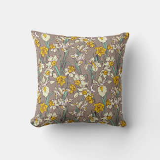 Seamless pattern with beautiful irises and narciss cushion