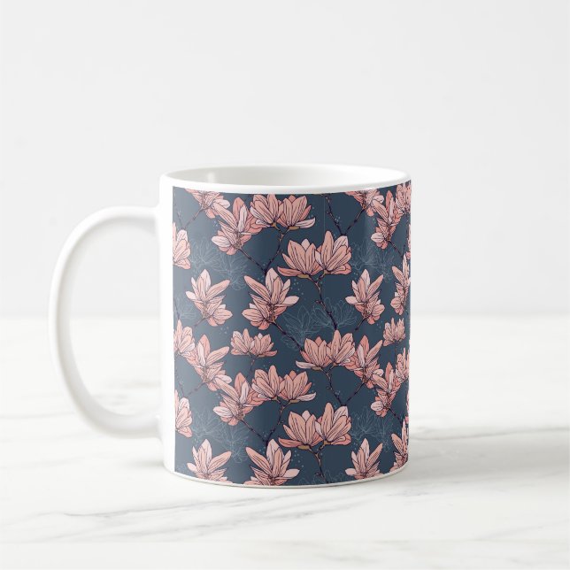 Seamless pattern with beautiful magnolia flowers i coffee mug (Left)