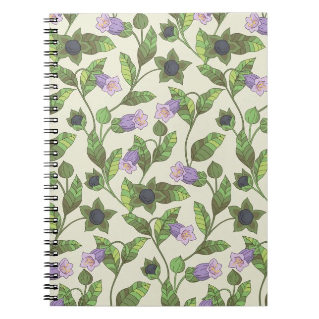 Seamless pattern with belladonna flowers. A bush w Notebook (Front)