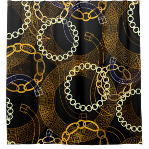 Seamless pattern with belts greek meanders chains shower curtain